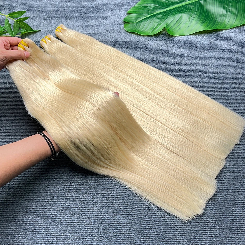 Double Drawn #613 Bone Straight Human Hair Bundles Blonde Colored 1/2/3/4 Pcs 100% Human Hair 100 Grams Weave Hair Extensions