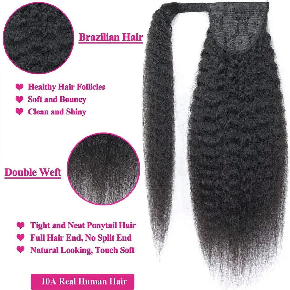 Kinky Straight Wrap-Around Ponytail — 100g Remy Human Hair