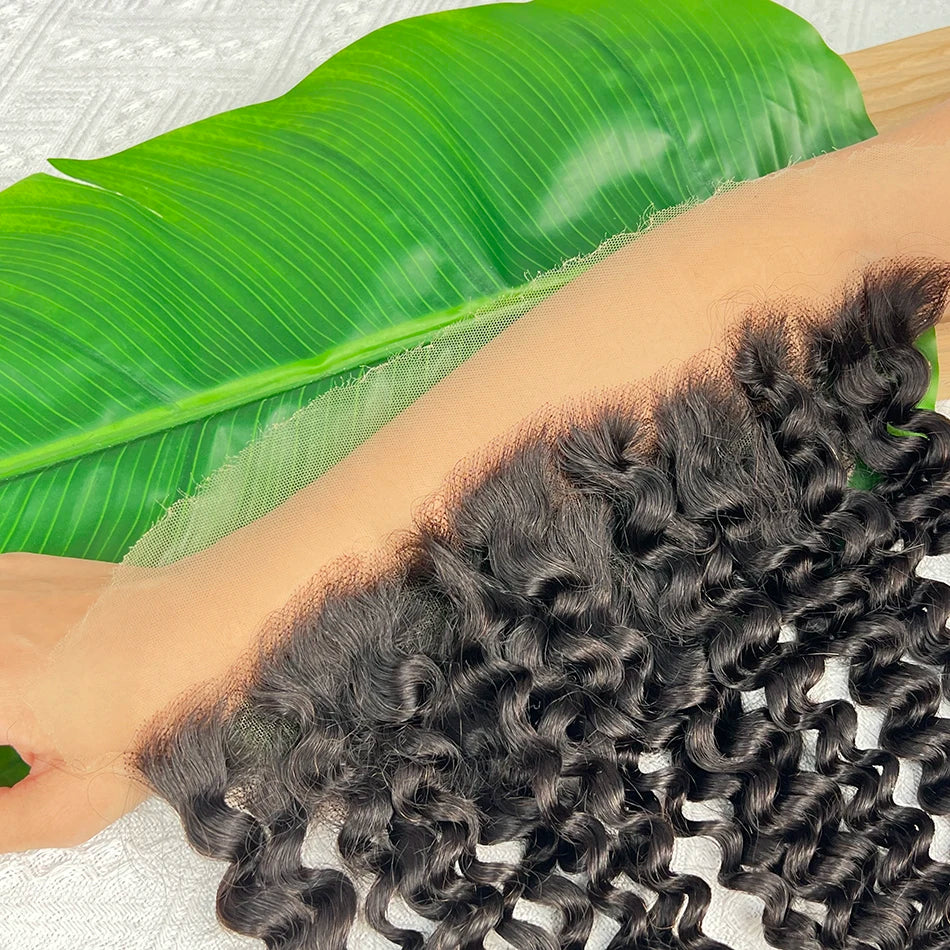 13x4 Hd Lace Frontal Deep Curly Human Hair #1B Natural Color Melt Skin Invisible Lace 100% Raw Virgin Vietnamese Human Hair