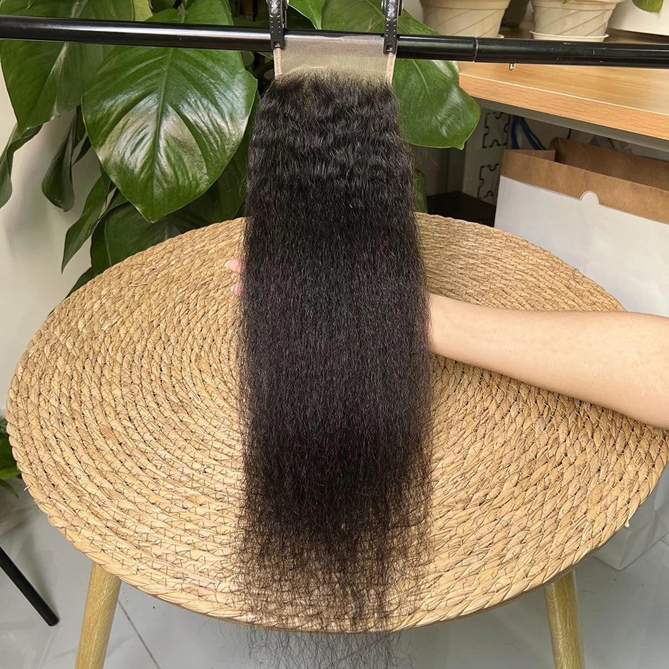 4x6 Transparent Lace Closure Kinky Straight Human Hair #1B Natural Color Deep Parting Melt Skin Invisible Lace Raw Virgin Hair