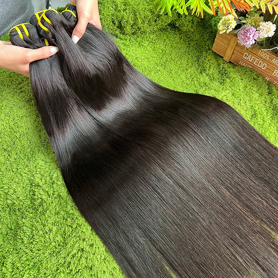 Straight 100% Human Hair Bundles Unprocessed Raw Virgin Hair Weave Extensions 10-36 Inch Double Weft 1B Natural Black Color Hair