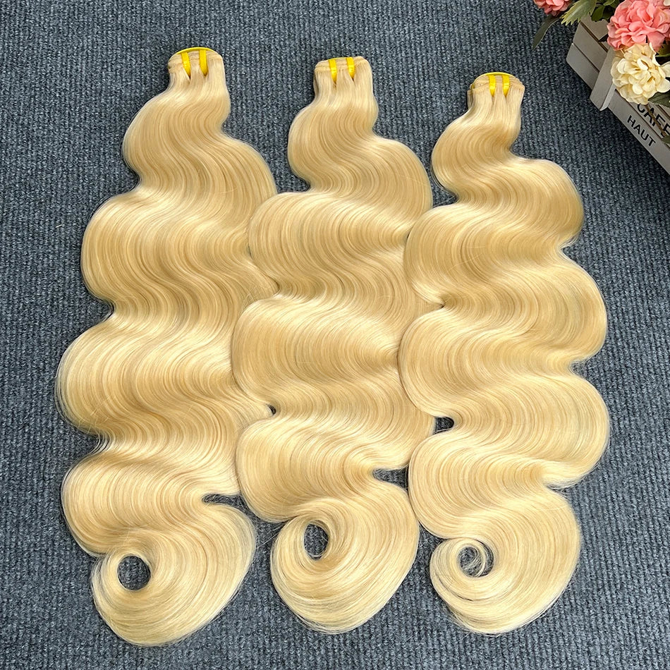 #613 Body Wave Double Drawn Human Hair Bundles Blonde Colored 1/2/3/4 Pcs 100% Human Hair 100 Grams Weave Hair Extensions
