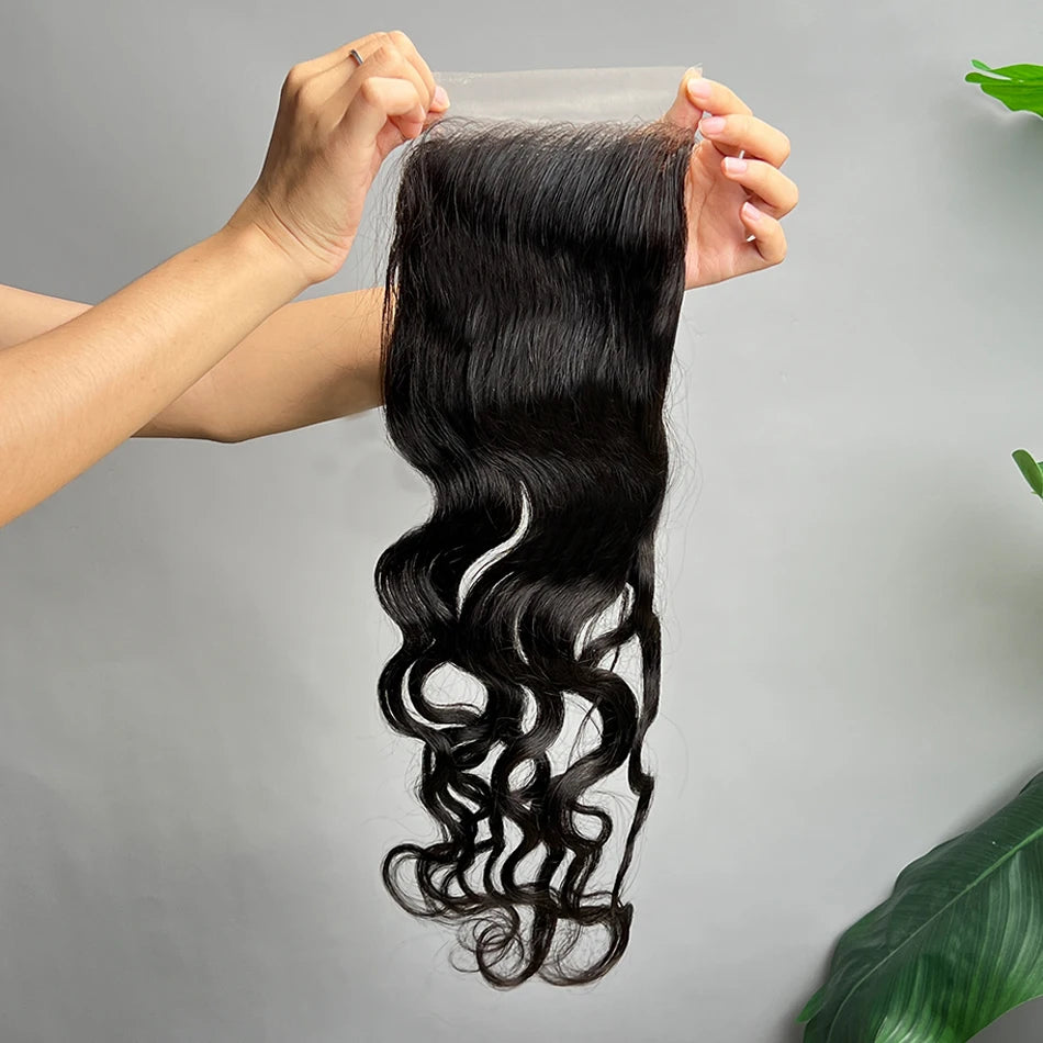 Natural Wave 5x5 Transparent Lace Closure 100% Human Hair #1B Natural Black Color Melt Skin Invisible Lace Raw Virgin Hair