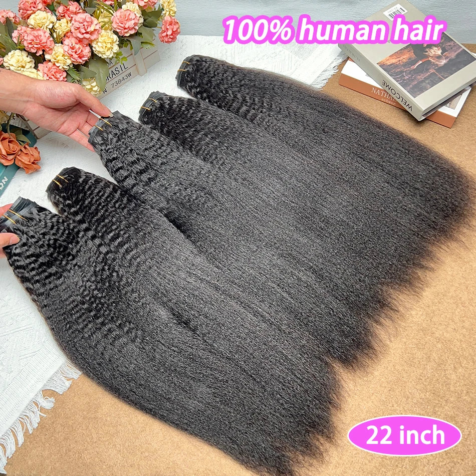 Kinky Straight Clip ins 100% Human Hair Extensions Seamless Invisible PU Weft Unprocessed 100grams 7Pcs/Set #1B Natural Color