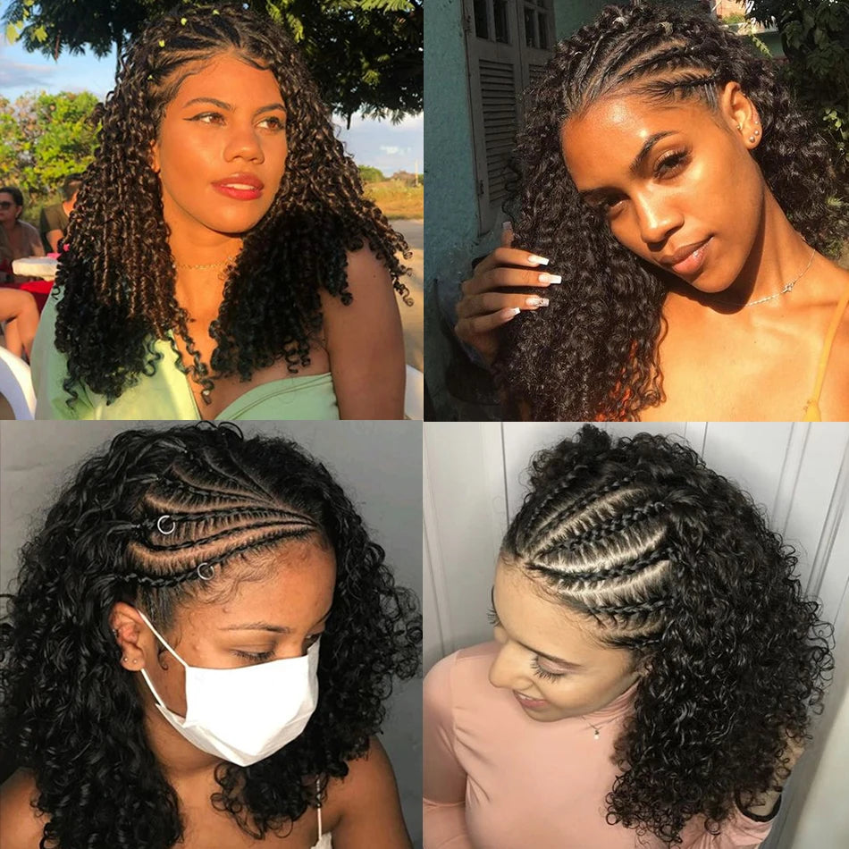 Braided Bob Wig — Natural Curly, 13x4 Lace Front, 250% Density