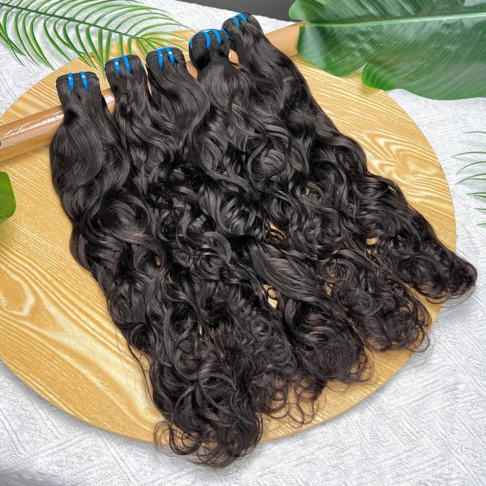 18A Natural Wave Bundles 100% Human Hair Unprocessed Raw Virgin Hair Weave Extensions #1B Natural Color Wavy Hair 1 2 3 4 pcs