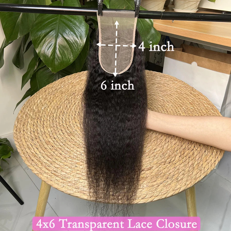 4x6 Transparent Lace Closure Kinky Straight Human Hair #1B Natural Color Deep Parting Melt Skin Invisible Lace Raw Virgin Hair