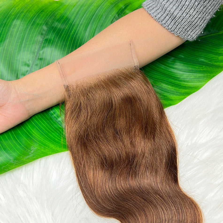 #4 Brown Color 4x6 Transparent Lace Closure Body Wave Human Hair Deep Parting Melt Skin Invisible Lace Raw Virgin Hair For Women
