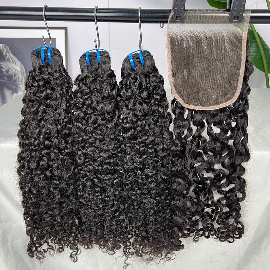 18A Burmese Curly Human Hair Bundles With 5x5 HD Lace Closure Invisible Melted All Color Skins #1B Color Hair Weave Extensions