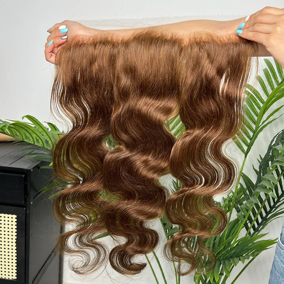 #4 Brown Color Body Wave 13x4 HD Lace Frontal Human Hair Preplucked Bleached Knots Melt Skin Invisible Lace 100% Human Hair