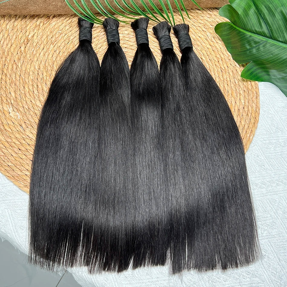 Straight Hair Bulk Braids Human Hair 100% Unprocessed Raw Virgin Human Hair No Weft For Braiding #1B Natural Black Color Hair