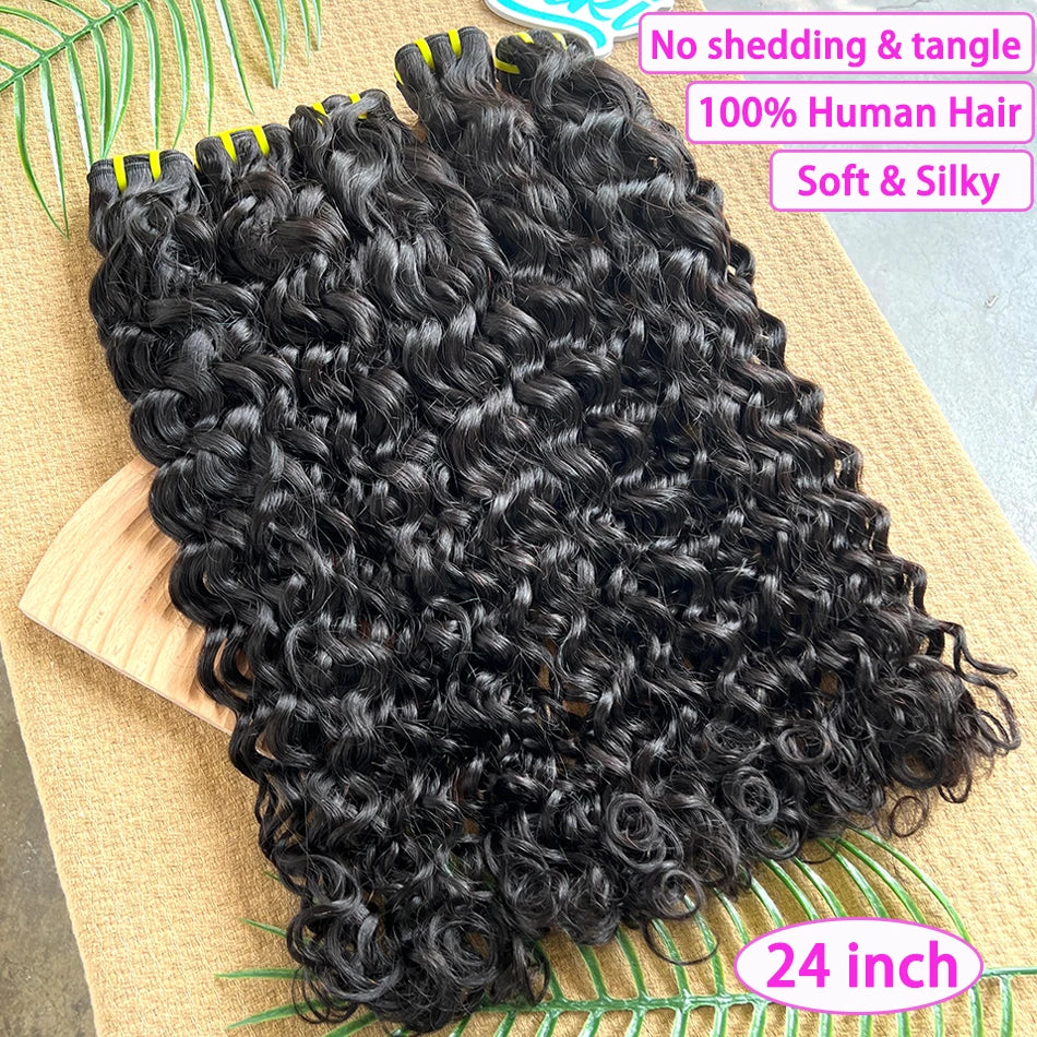 100% Human Hair Water Wave Bundles #1B Natural Black Color Curly Wavy Unprocessed Raw Virgin Hair Weave Extensions