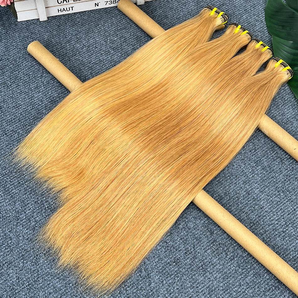 #27 Color Straight Double Drawn Human Hair Bundles 100% Virgin Hair Weave Extensions 18-26 Inches 1/2/3/4 pcs Bundle Deals