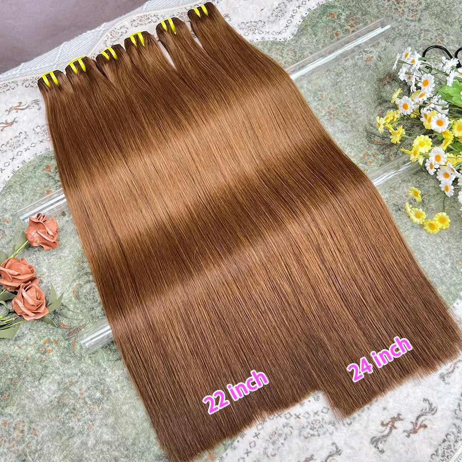 #4 Brown Color Double Drawn Straight Human Hair Bundles 100% Virgin Hair Weave Extensions 16-24 Inches 1/2/3/4 pcs Bundle Deals