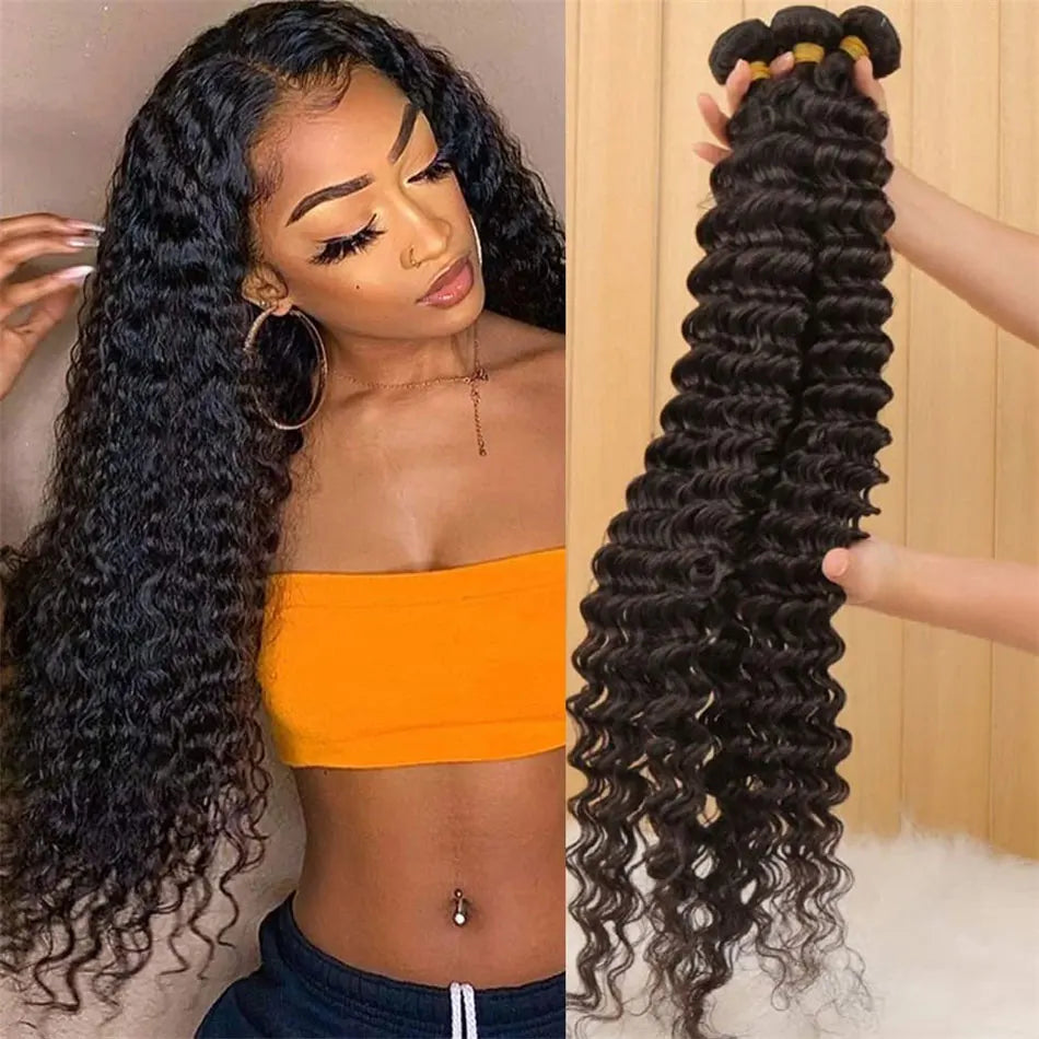 Deep Wave Brazilian Hair Bundles — Remy Human Hair, 28–30 Inch