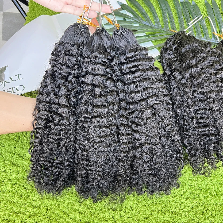 4B Curly Crochet Human Hair Extensions Pre-Separated Invisible Knotless #1B Natural Color Afro Kinky Curly Braids Crochet Hair