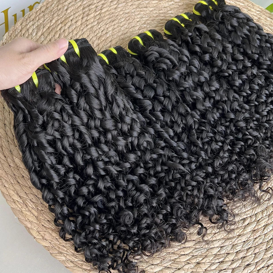Pixie Curly Bundles #1B Natural Black Color Human Hair 10-30 Inches Bouncy Curly 100% Raw Virgin Hair Weave Extensions Weaving