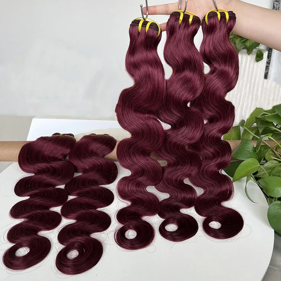 Burgundy #99j Color Body Wave Human Hair Bundles 16-30Inch 100% Vietnamese Raw Virgin Wavy Human Hair Weave Extensions For Women