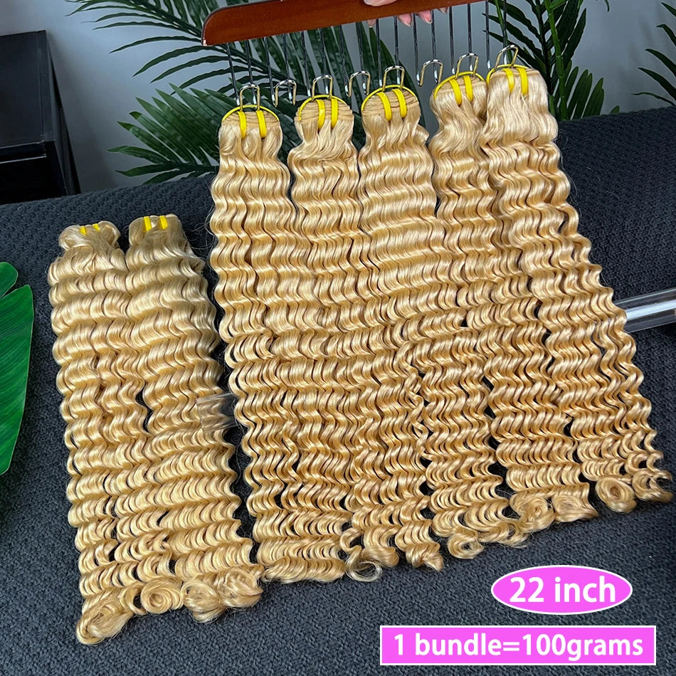#613 Blonde Color Deep Wave Human Hair Bundles 100grams 18-26 Inch 1/2/3/4 Bundle Deal 100% Virgin Human Hair Weaving Extensions