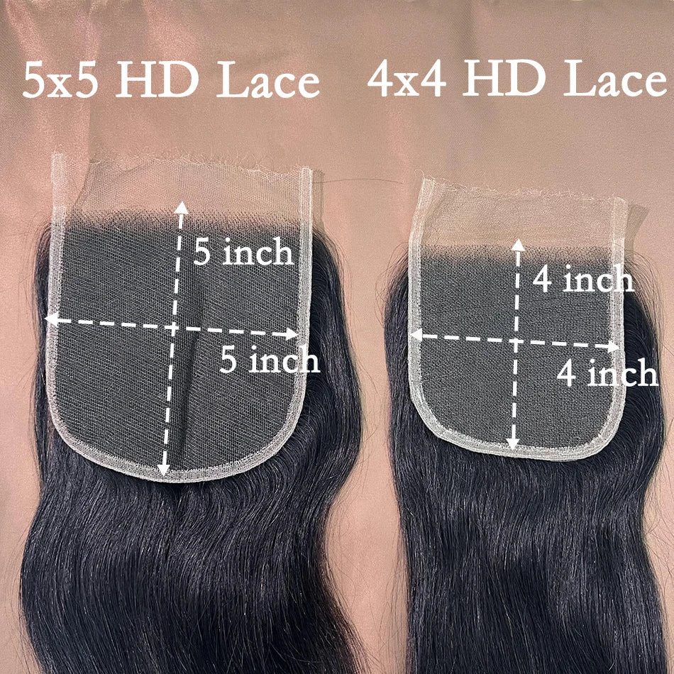 Real Hd Lace Closure Straight 4x4 5x5 Lace Human Hair Pre Plucked #1B Natural Color Melt Skin Invisible Lace For Women