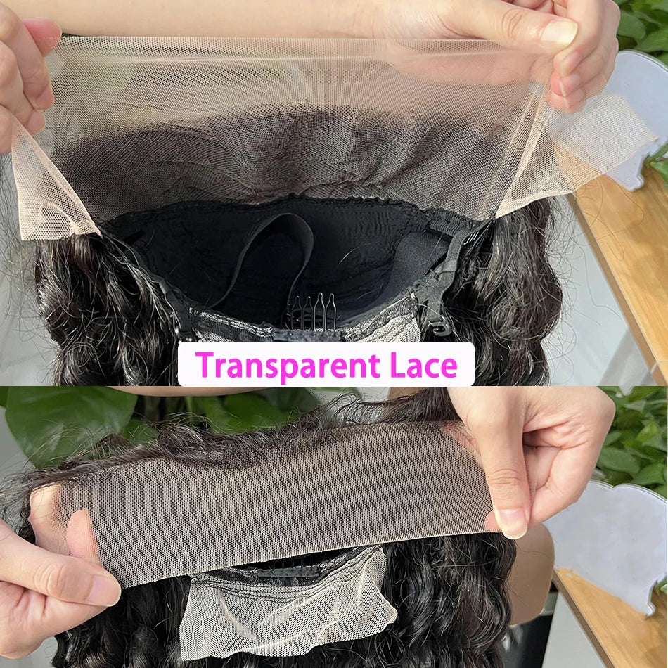 Water Wave 13x4 Hd Lace Frontal Human Hair Wigs Preplucked Bleached Knots Transparent Lace 200 Density Natural Color Hair Wig