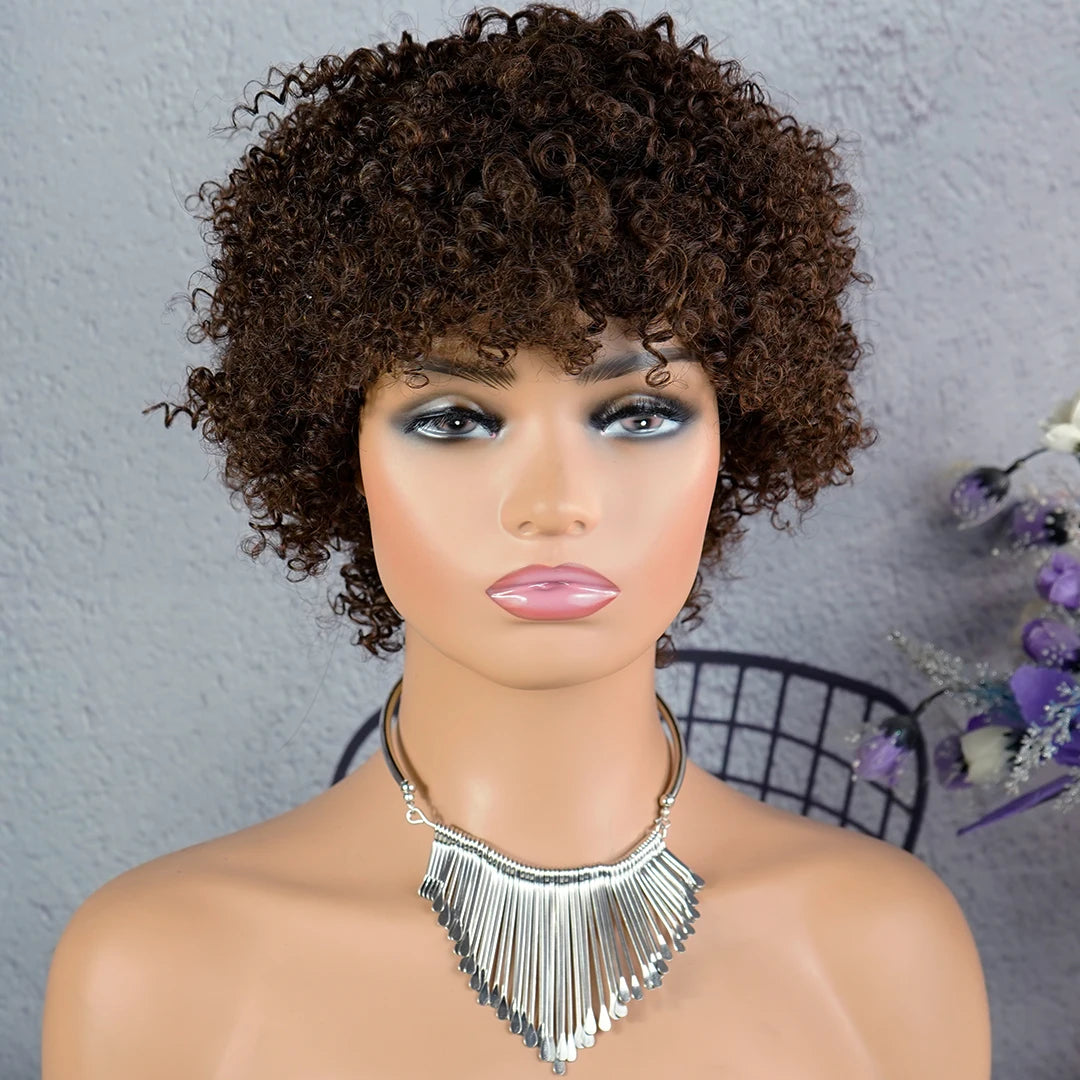 Short Afro Kinky Curly Pixie Wig — 100% Human Hair