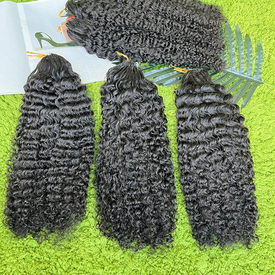 4B Curly Crochet Human Hair Extensions Pre-Separated Invisible Knotless #1B Natural Color Afro Kinky Curly Braids Crochet Hair