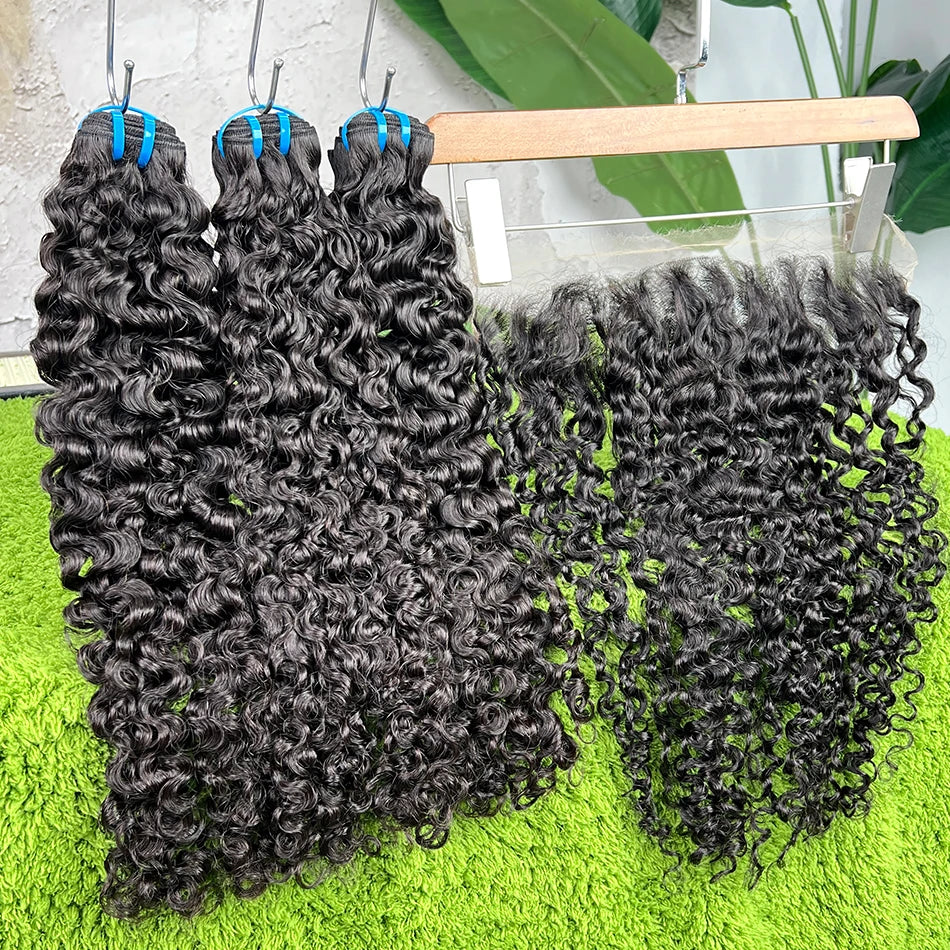 18A Burmese Curly Bundles With 13x4 HD Lace Frontal #1B Natural Color 100% Human Hair Weave Extensions And Closure Bundle Deal