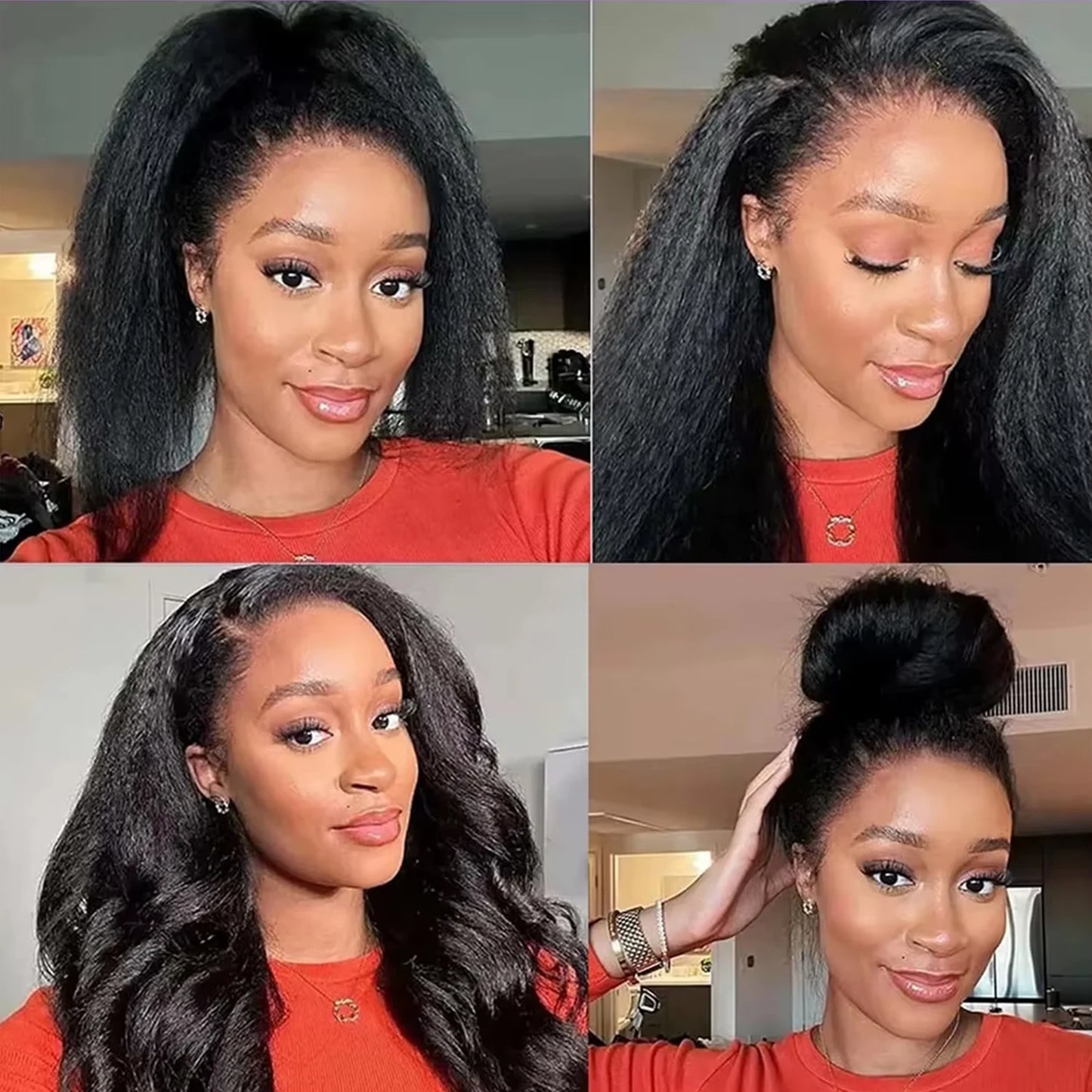 Kinky Straight 3-in-1 Half Wig — Yaki Clip-In, 180% Density