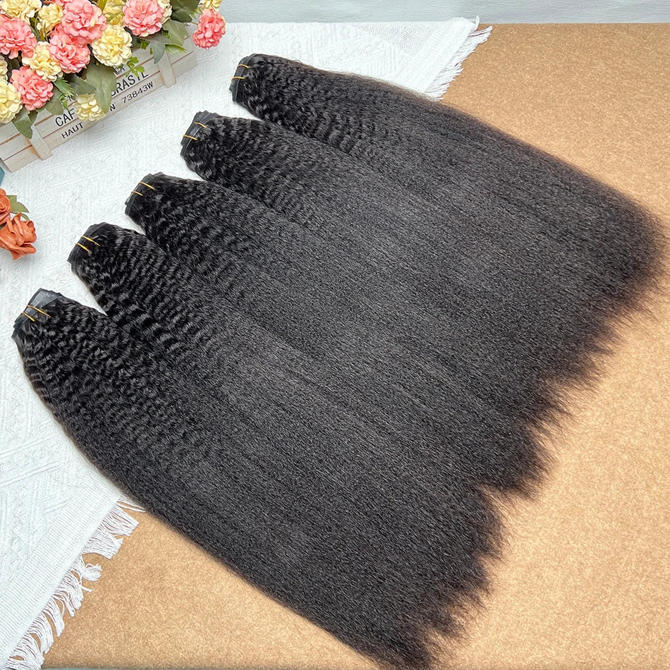 Kinky Straight Clip ins 100% Human Hair Extensions Seamless Invisible PU Weft Unprocessed 100grams 7Pcs/Set #1B Natural Color
