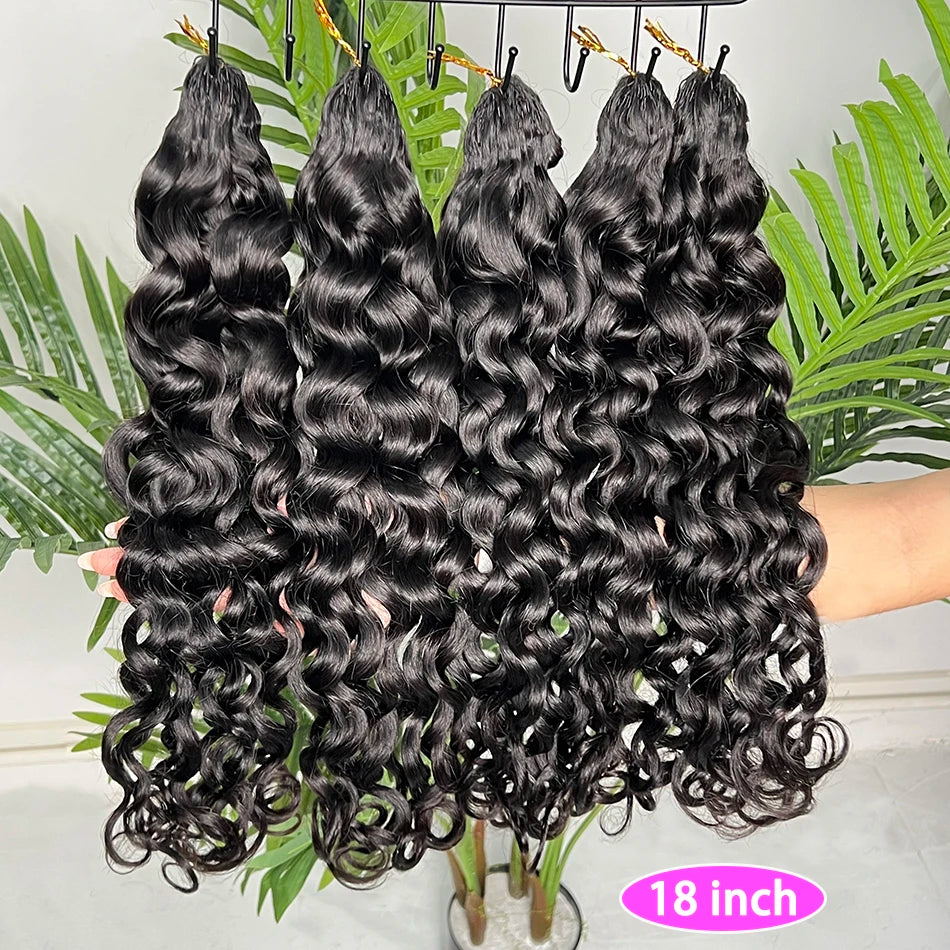 Crochet Human Hair Extensions Water Wave 100grams/pack Pre-Separated Invisible Knotless Curly Braids Feather Crochet Human Hair