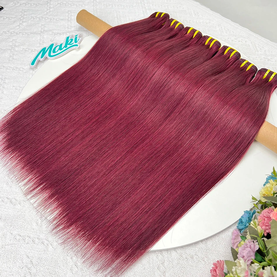 Straight #99j Burgundy Human Hair Bundles Red Colored Vietnamese 100 Grams 100% Raw Virgin Wavy Human Hair Weave Extensions