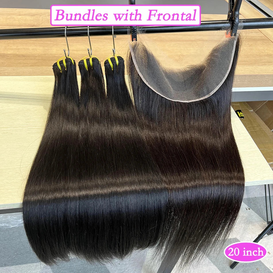 Double Drawn Straight Hair Bundles With 13x4 HD Lace Frontal Natural Color 100% Vietnamese Virgin Human Hair Weave Extensions
