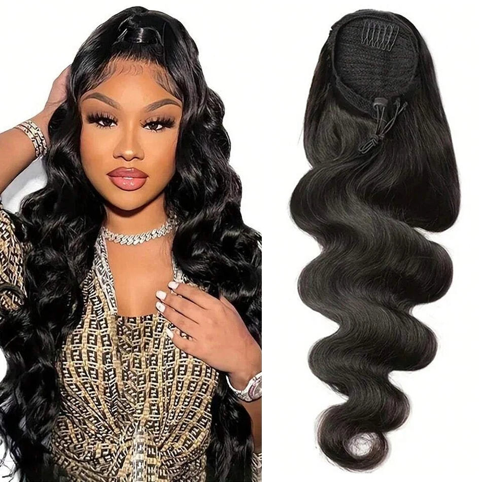 Kinky Straight Drawstring Ponytail — Yaki Clip-In, 12–24 Inch