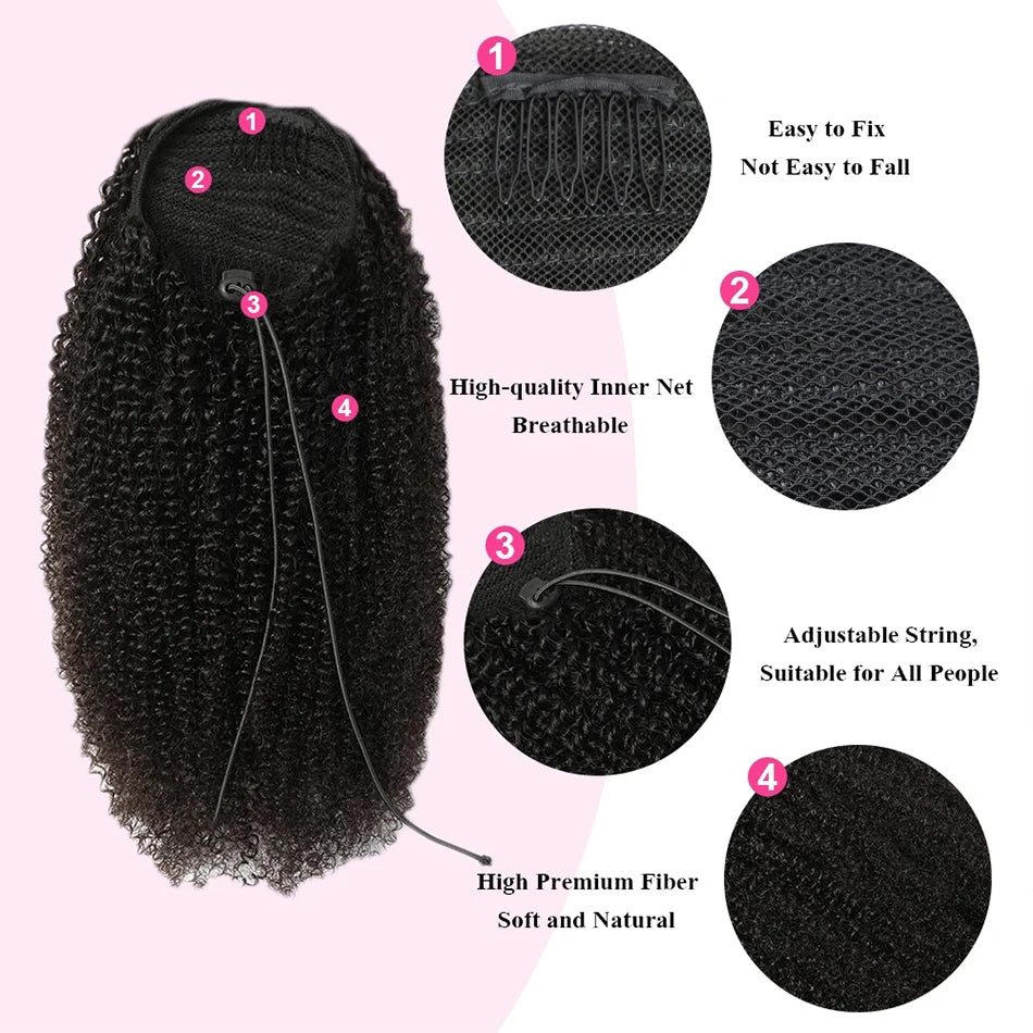 Afro Puff Kinky Curly Drawstring Ponytail — Human Hair