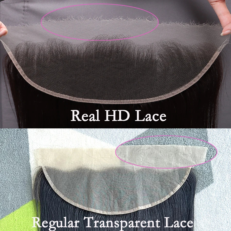13x4 Real HD Lace Frontal Body Wave 100% Human Hair Preplucked #1B Natural Color Melt Skin Invisible Lace Closure For Women