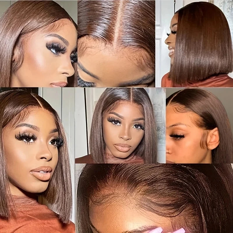 Chocolate Brown Straight Bob Wig — 13x4 Lace Front, 180% Density