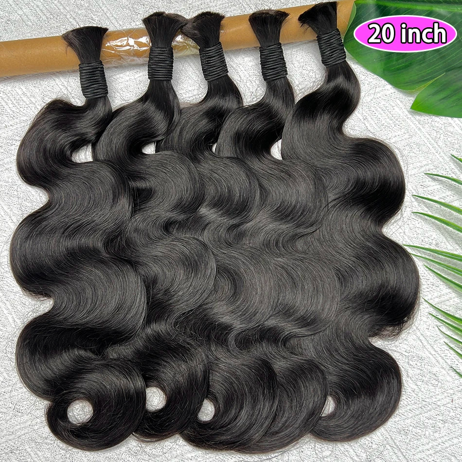 Body Wave Double Drawn Human Hair Bulk For Braiding Hair Extensions #1B Natural Black Color No Weft Raw Virgin Wavy Braids Hair